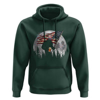 Bigfoot Drinking Beer 4th of July Hoodie Sasquatch Hiking Moon American Flag