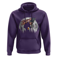 Bigfoot Drinking Beer 4th of July Hoodie Sasquatch Hiking Moon American Flag