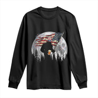 Bigfoot Drinking Beer 4th of July Long Sleeve Shirt Sasquatch Hiking Moon American Flag