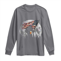 Bigfoot Drinking Beer 4th of July Long Sleeve Shirt Sasquatch Hiking Moon American Flag