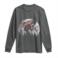 Bigfoot Drinking Beer 4th of July Long Sleeve Shirt Sasquatch Hiking Moon American Flag