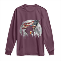 Bigfoot Drinking Beer 4th of July Long Sleeve Shirt Sasquatch Hiking Moon American Flag
