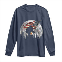 Bigfoot Drinking Beer 4th of July Long Sleeve Shirt Sasquatch Hiking Moon American Flag