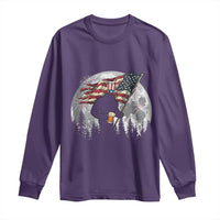 Bigfoot Drinking Beer 4th of July Long Sleeve Shirt Sasquatch Hiking Moon American Flag