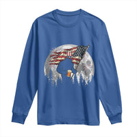 Bigfoot Drinking Beer 4th of July Long Sleeve Shirt Sasquatch Hiking Moon American Flag