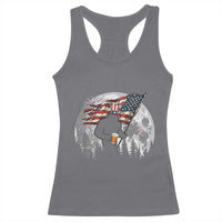 Bigfoot Drinking Beer 4th of July Racerback Tank Top Sasquatch Hiking Moon American Flag