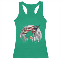 Bigfoot Drinking Beer 4th of July Racerback Tank Top Sasquatch Hiking Moon American Flag