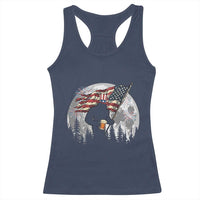 Bigfoot Drinking Beer 4th of July Racerback Tank Top Sasquatch Hiking Moon American Flag