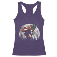 Bigfoot Drinking Beer 4th of July Racerback Tank Top Sasquatch Hiking Moon American Flag