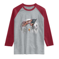 Bigfoot Drinking Beer 4th of July Raglan Shirt Sasquatch Hiking Moon American Flag