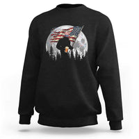 Bigfoot Drinking Beer 4th of July Sweatshirt Sasquatch Hiking Moon American Flag