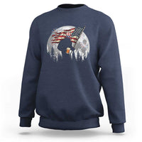 Bigfoot Drinking Beer 4th of July Sweatshirt Sasquatch Hiking Moon American Flag