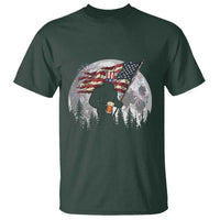 Bigfoot Drinking Beer 4th of July T Shirt Sasquatch Hiking Moon American Flag