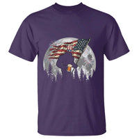 Bigfoot Drinking Beer 4th of July T Shirt Sasquatch Hiking Moon American Flag