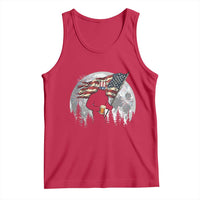 Bigfoot Drinking Beer 4th of July Tank Top Sasquatch Hiking Moon American Flag