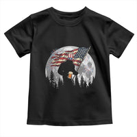 Bigfoot Drinking Beer 4th of July Toddler T Shirt Sasquatch Hiking Moon American Flag