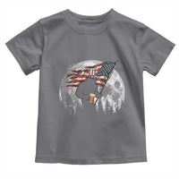 Bigfoot Drinking Beer 4th of July Toddler T Shirt Sasquatch Hiking Moon American Flag