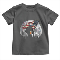 Bigfoot Drinking Beer 4th of July Toddler T Shirt Sasquatch Hiking Moon American Flag