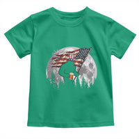 Bigfoot Drinking Beer 4th of July Toddler T Shirt Sasquatch Hiking Moon American Flag