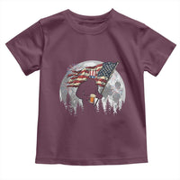 Bigfoot Drinking Beer 4th of July Toddler T Shirt Sasquatch Hiking Moon American Flag