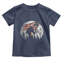 Bigfoot Drinking Beer 4th of July Toddler T Shirt Sasquatch Hiking Moon American Flag