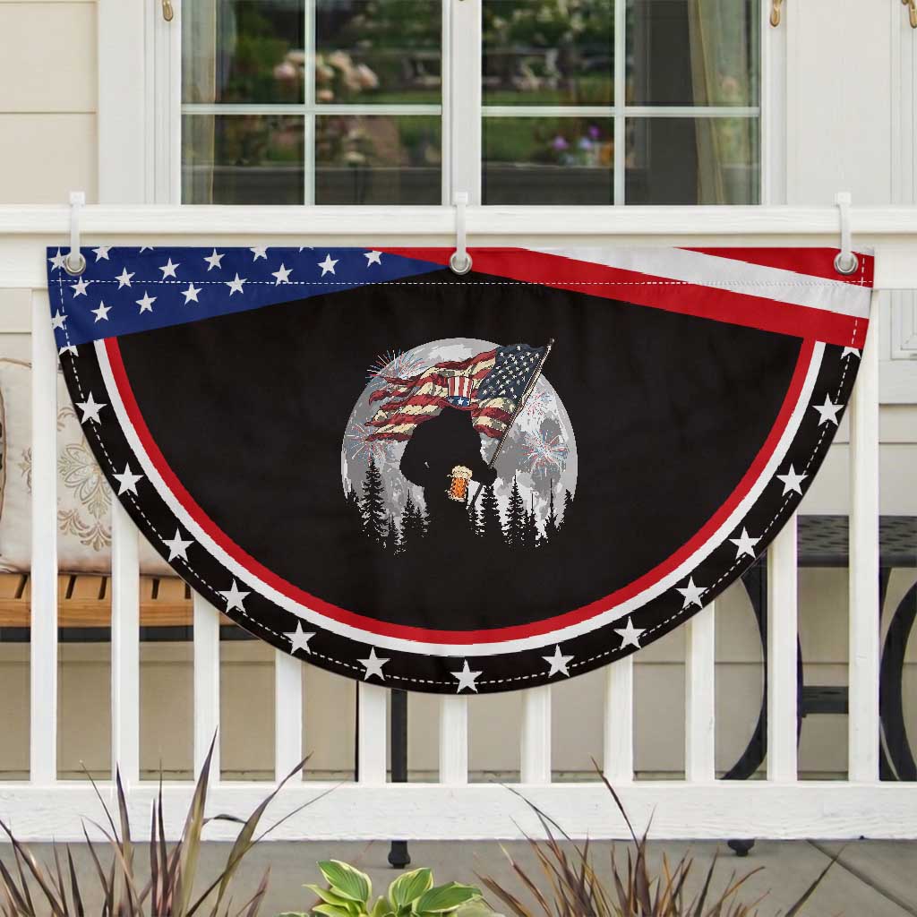 Bigfoot Drinking Beer 4th of July Patriotic Fan Flag Sasquatch Hiking Moon American Flag