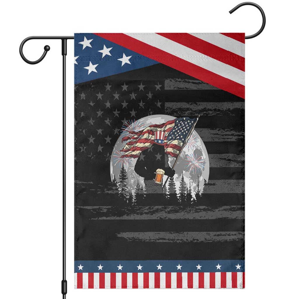 Bigfoot Drinking Beer 4th of July Patriotic Garden Flag Sasquatch Hiking Moon American Flag