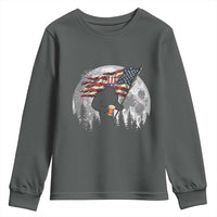 Bigfoot Drinking Beer 4th of July Youth Sweatshirt Sasquatch Hiking Moon American Flag