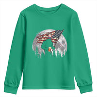 Bigfoot Drinking Beer 4th of July Youth Sweatshirt Sasquatch Hiking Moon American Flag