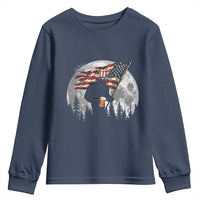 Bigfoot Drinking Beer 4th of July Youth Sweatshirt Sasquatch Hiking Moon American Flag