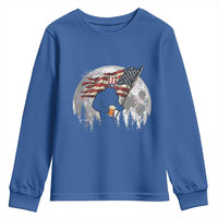 Bigfoot Drinking Beer 4th of July Youth Sweatshirt Sasquatch Hiking Moon American Flag
