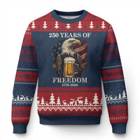 250 Years Of Freedom Ugly Christmas Sweater Bald Eagle Drinking Beer American Flag