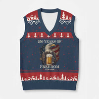 250 Years Of Freedom V-Neck Knit Sweater Vest Bald Eagle Drinking Beer American Flag