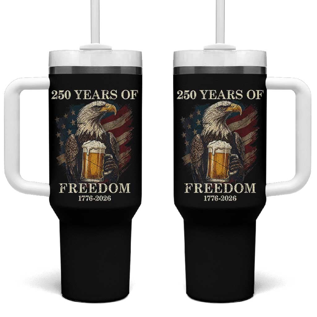 250 Years Of Freedom Tumbler With Handle Bald Eagle Drinking Beer American Flag