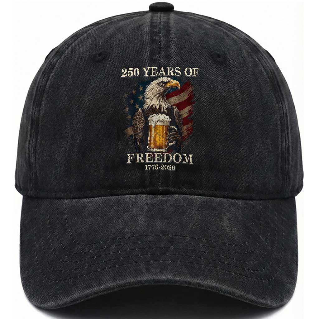 250 Years Of Freedom Washed Cotton Baseball Cap Bald Eagle Drinking Beer American Flag