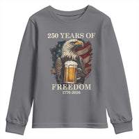 250 Years Of Freedom Youth Sweatshirt Bald Eagle Drinking Beer American Flag