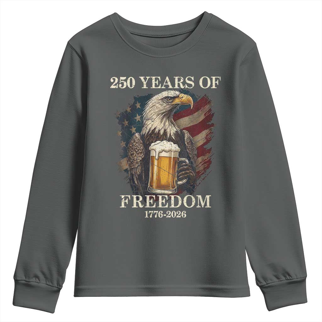 250 Years Of Freedom Youth Sweatshirt Bald Eagle Drinking Beer American Flag