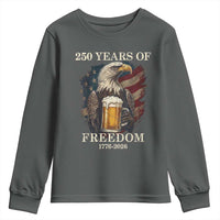250 Years Of Freedom Youth Sweatshirt Bald Eagle Drinking Beer American Flag