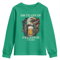 250 Years Of Freedom Youth Sweatshirt Bald Eagle Drinking Beer American Flag