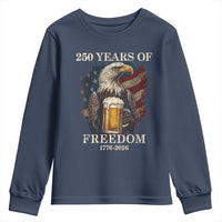 250 Years Of Freedom Youth Sweatshirt Bald Eagle Drinking Beer American Flag