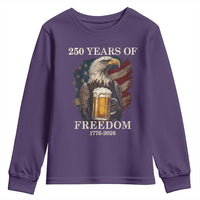 250 Years Of Freedom Youth Sweatshirt Bald Eagle Drinking Beer American Flag