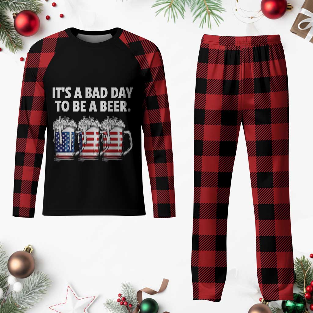 Beer American Flag 4th of July Plaid Pajama Set Bad Day to Be A Beer
