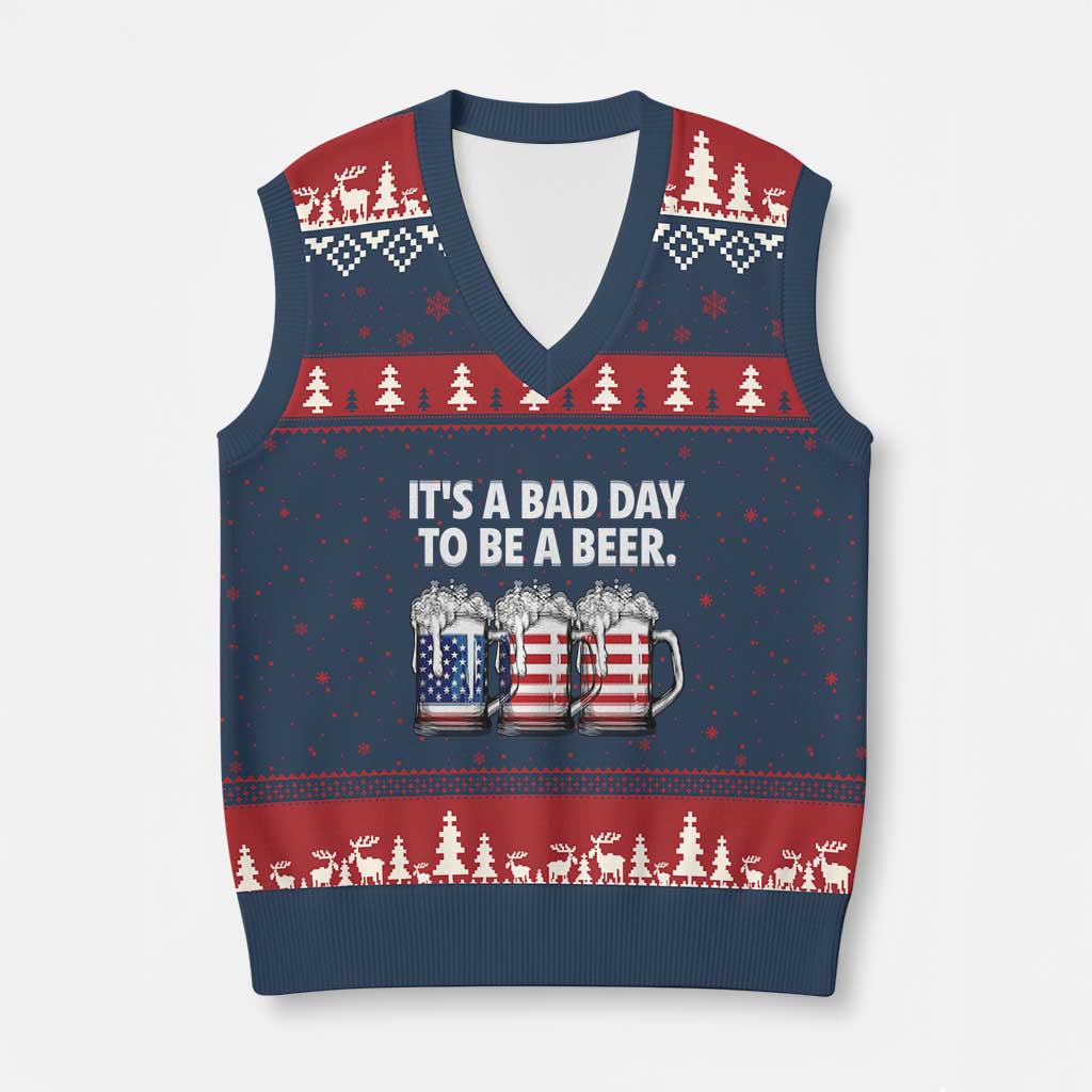 Beer American Flag 4th of July V-Neck Knit Sweater Vest Bad Day to Be A Beer