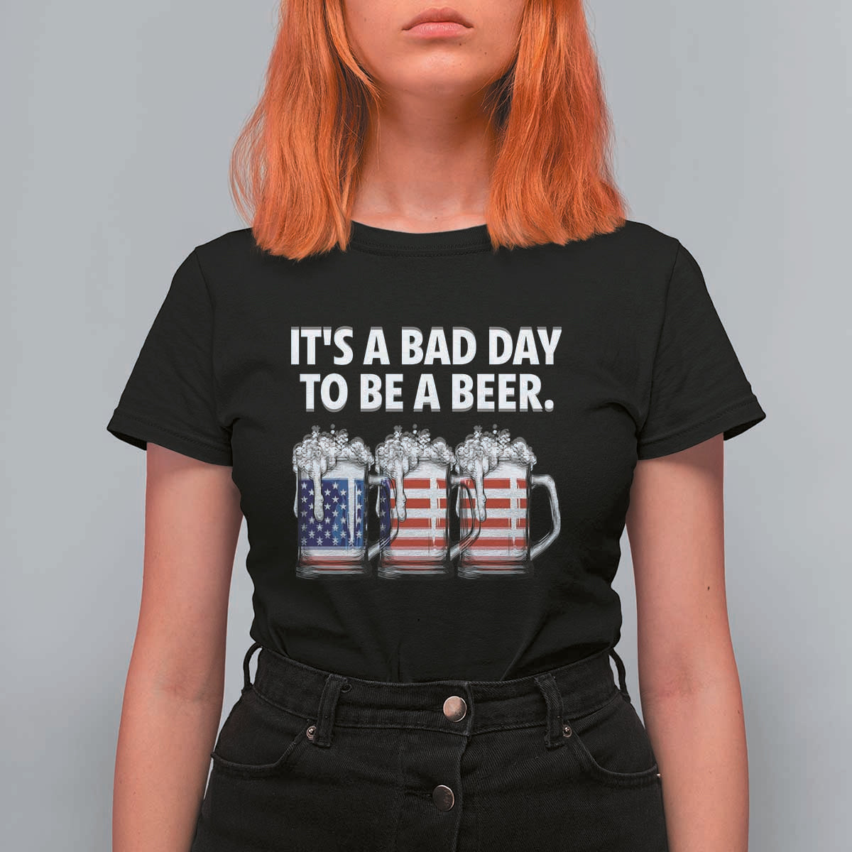 Beer American Flag 4th of July T Shirt For Women Bad Day to Be A Beer