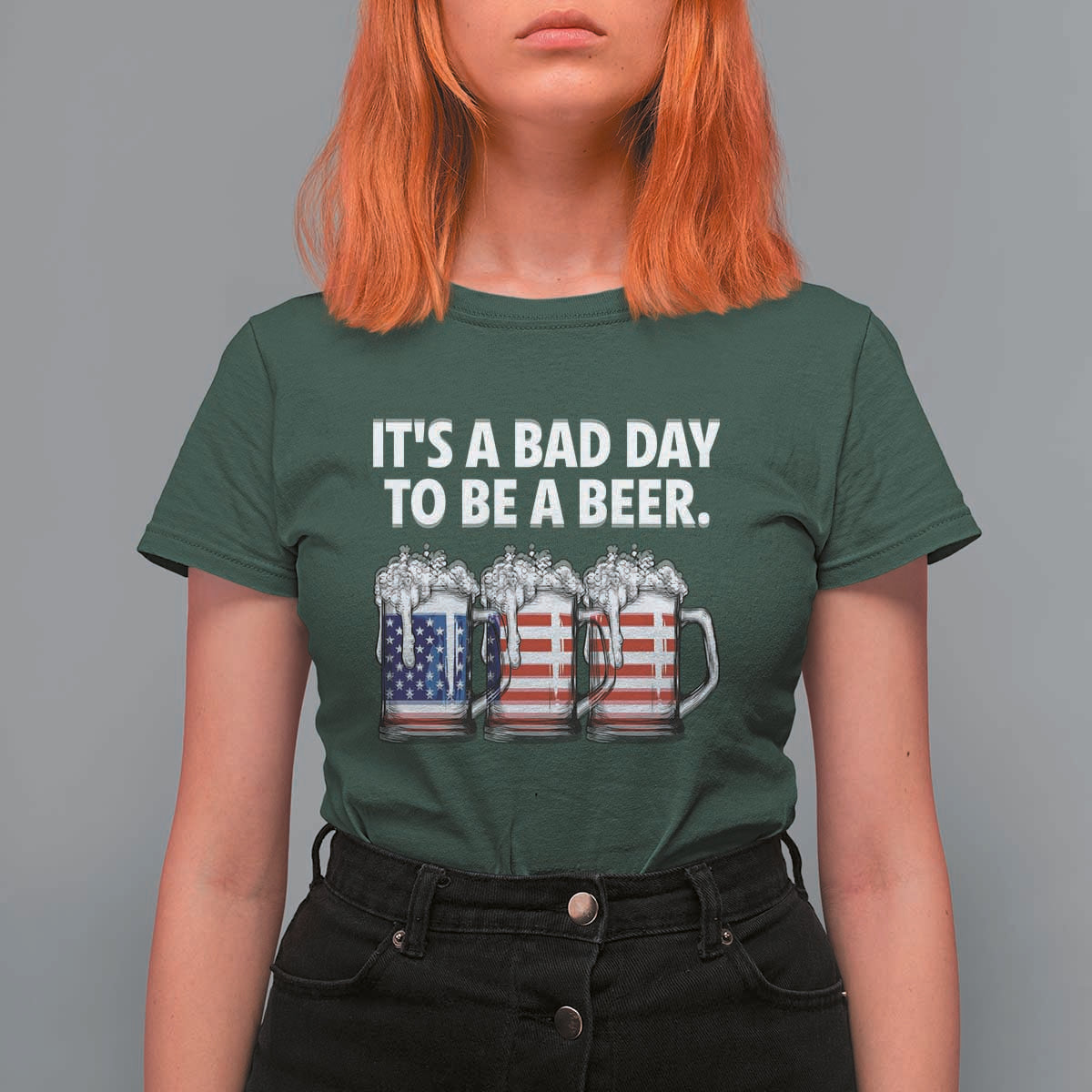 Beer American Flag 4th of July T Shirt For Women Bad Day to Be A Beer