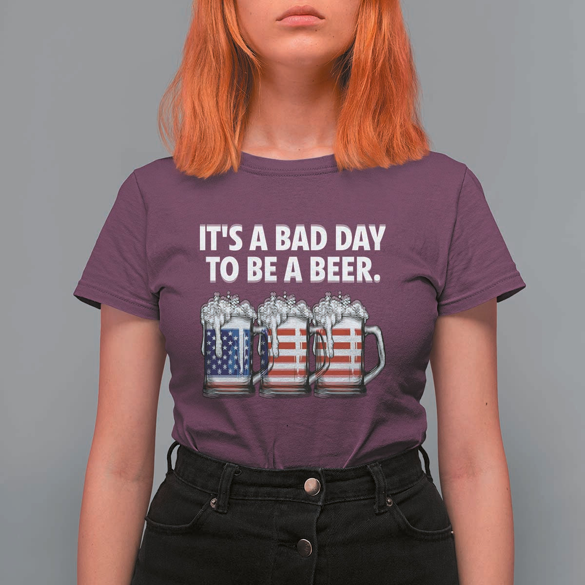 Beer American Flag 4th of July T Shirt For Women Bad Day to Be A Beer