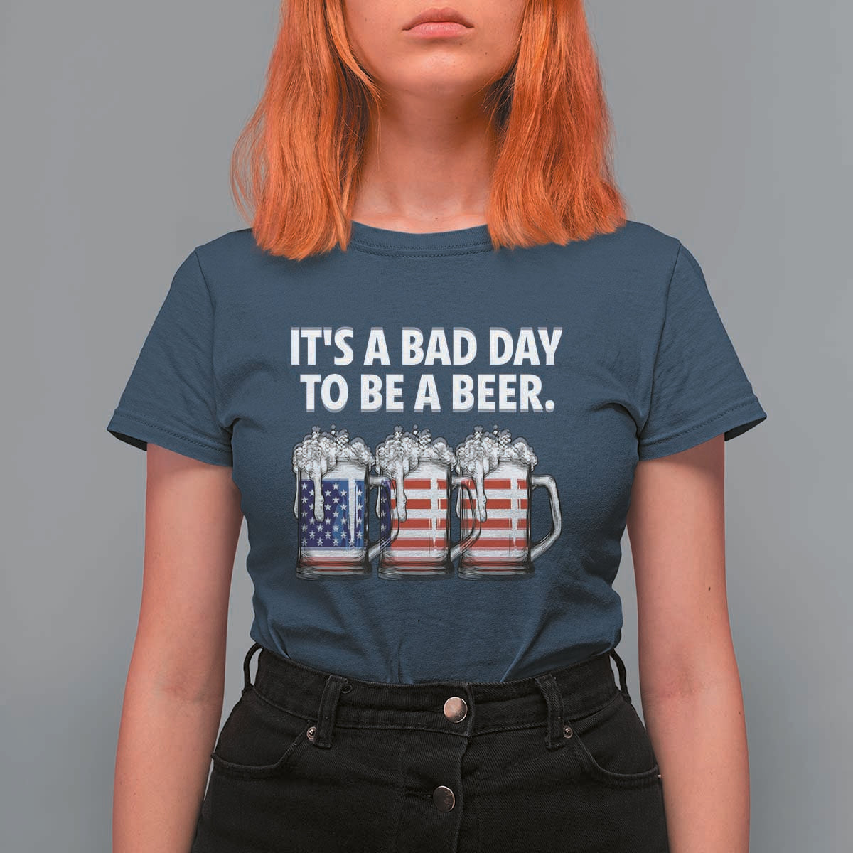 Beer American Flag 4th of July T Shirt For Women Bad Day to Be A Beer