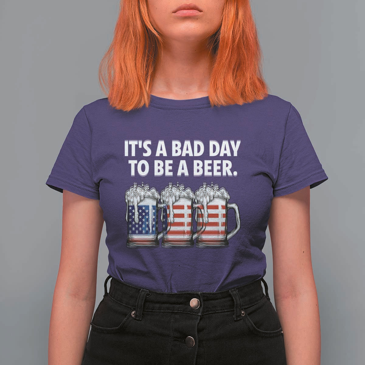 Beer American Flag 4th of July T Shirt For Women Bad Day to Be A Beer