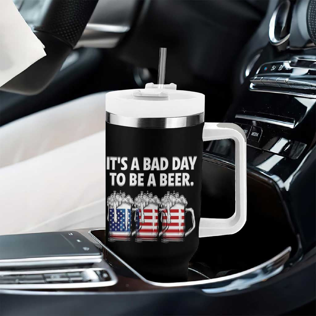Beer American Flag 4th of July Tumbler With Handle Bad Day to Be A Beer