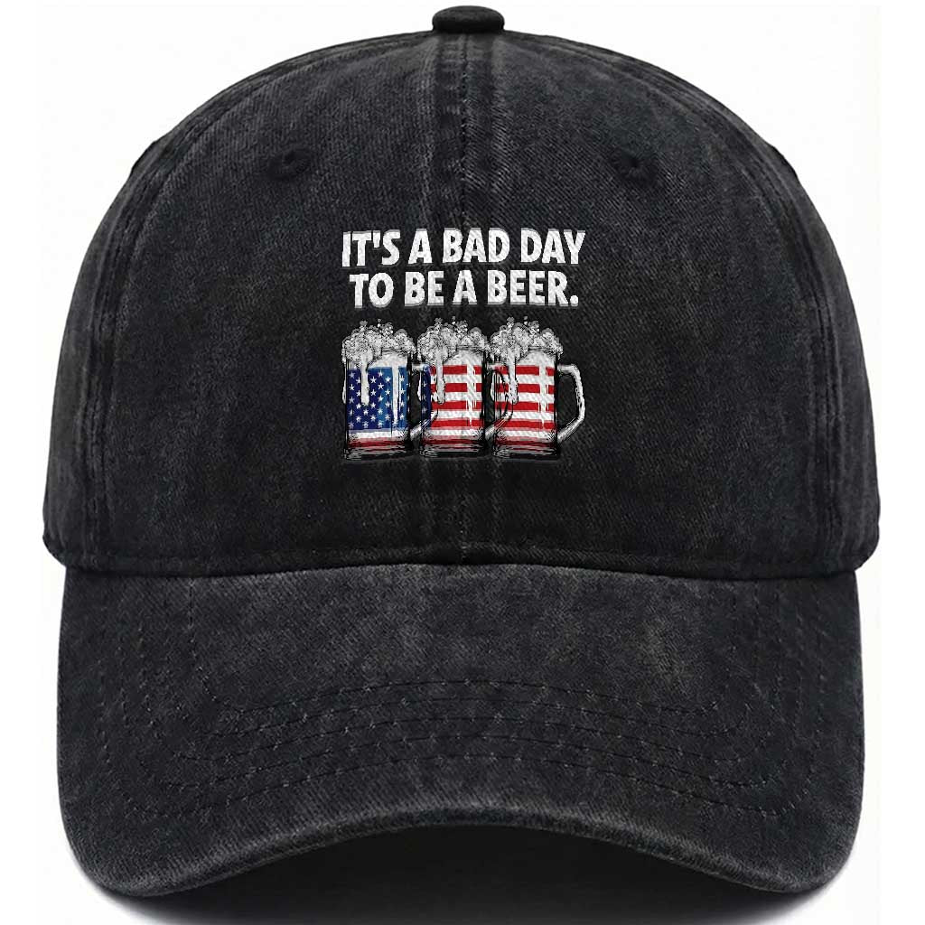 Beer American Flag 4th of July Washed Cotton Baseball Cap Bad Day to Be A Beer